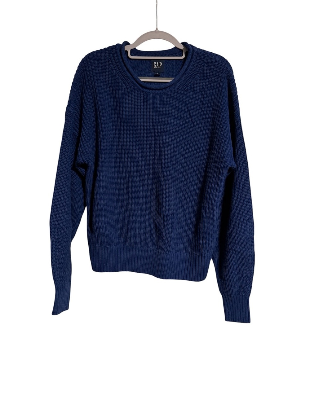 GAP Women's Deep Navy Textured Crewneck Sweater